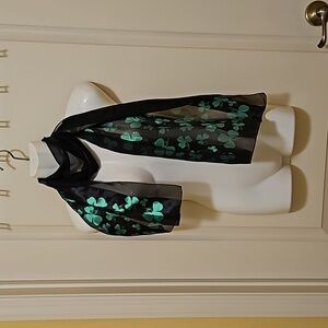 Scarf black green beautiful texture 13"x72" versatile ways to display.